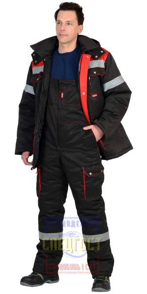 Костюм "АРТ. 10961" зимний: куртка дл., п/комб. черный с красным и СОП-50мм