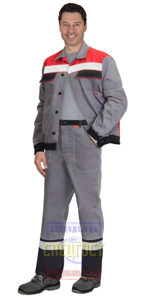 Костюм "АРТ. 58713" куртка, брюки средне-серый с красным и СОП