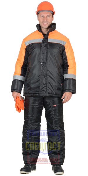 Костюм "АРТ. 10083" зимний: куртка, брюки чёрный с оранжевым и СОП