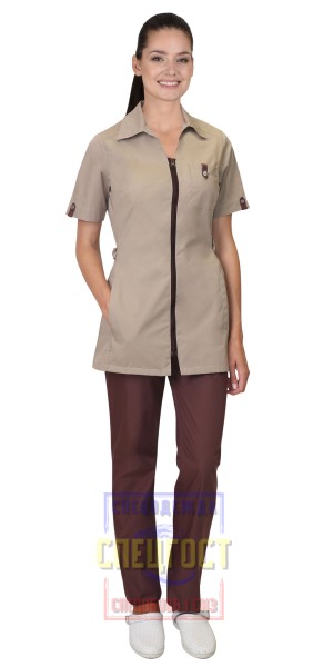 Костюм "АРТ. 59461" женский: блуза, брюки бежевый с шоколадным
