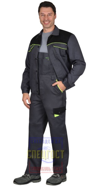 Костюм "АРТ. 50384" куртка, п/к , т.серая с черной и лимонной отделкой