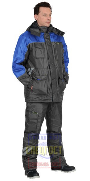 Костюм "АРТ. 10562" зимний: куртка дл., брюки тёмно-серый с васильковым и СОП-25 мм