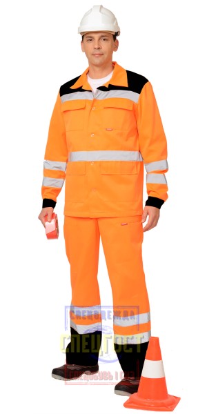 Костюм "АРТ. 10232": куртка длинная, полукомб. оранж. с черным и СОП