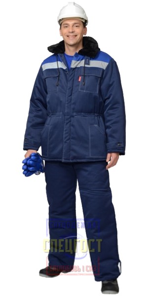 Костюм "АРТ. 10087": куртка дл., брюки темно-синий с васильковой кокеткой