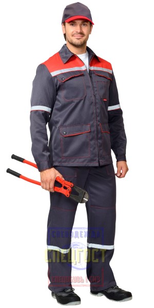 Костюм "АРТ. 10014": куртка, брюки серый с красным и СОП 25 мм. тк.CROWN-230