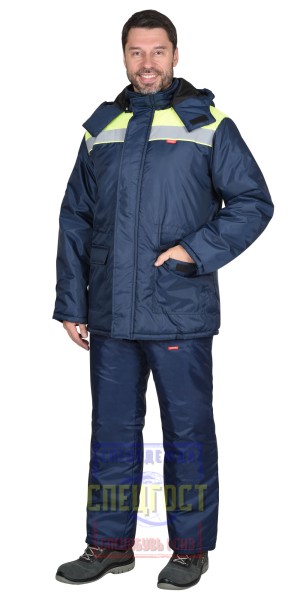 Куртка "АРТ. 51774" зим. муж. с капюшоном т-синяя с неоновым