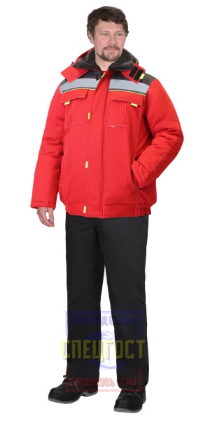 Куртка "АРТ 65072" зимняя кор., мех.ворот, цв, красный с серым и лим. кантом, СОП 50мм.