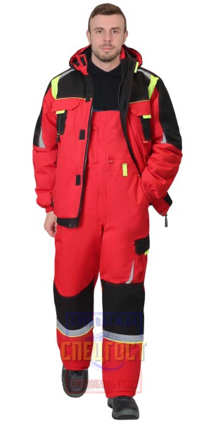Костюм "АРТ 65096" зимний: куртка, п/к, красный с черным и лимонной отделкой