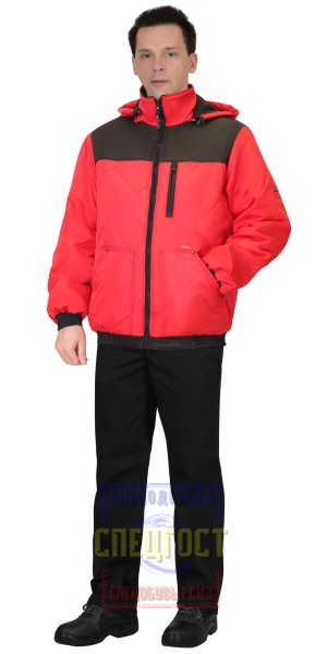 Куртка "АРТ 65108" мужская, с капюшоном. красная с черным тк. Дюспо