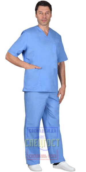 Костюм хирурга "АРТ. 59529" универсальный: блуза, брюки голубой (СТ)