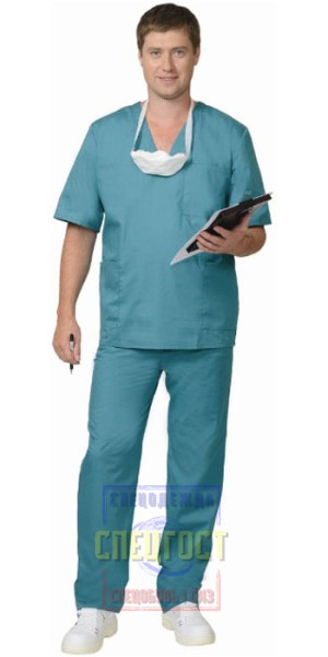 Костюм хирурга "АРТ.  59541" универсальный: блуза, брюки зелёный