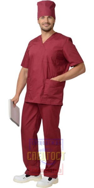 Костюм хирурга "АРТ. 59553" универсальный: блуза, брюки бордовый