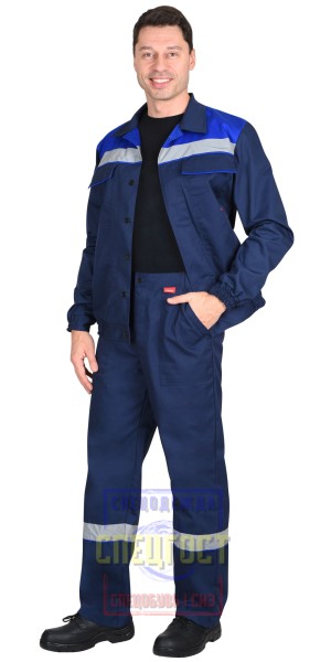 Костюм "АРТ. 55726" летний: куртка кор., брюки темно-синий с васильковым