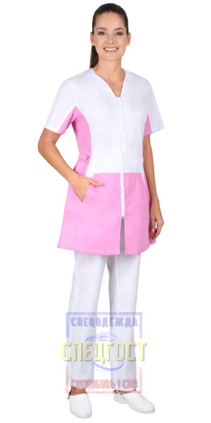 Блуза "АРТ. 59589" женская белая с розовым