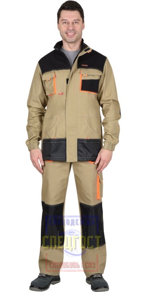 Костюм "АРТ. 19243" длинная куртка, брюки, песочный с оранжевым и черным