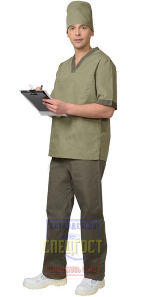 Костюм "АРТ. 10888" мужской: куртка, брюки, колпак оливковый с хаки