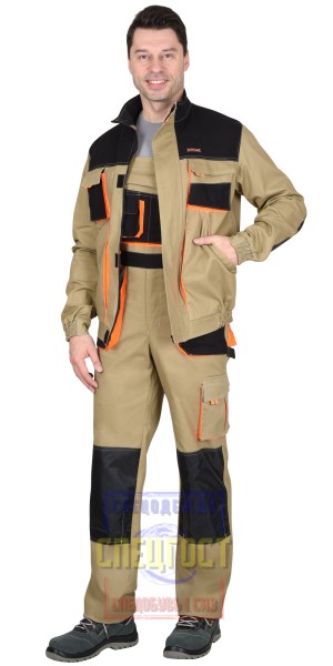Костюм "АРТ. 19253" короткая куртка, п/к, песочный с оранжевым и черным