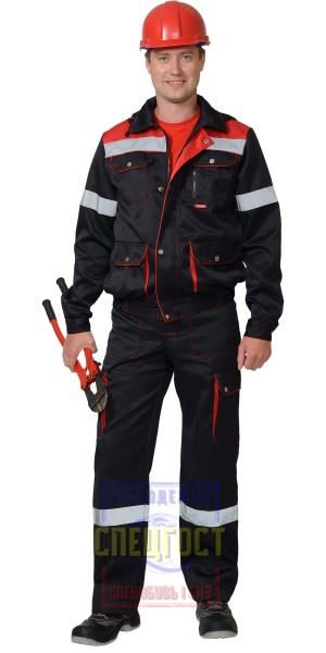 Костюм "АРТ. 10279": куртка кор., п/комб. черный с красным с СОП тк.CROWN-230
