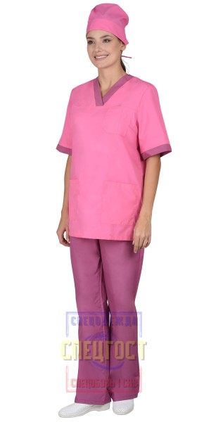 Костюм "АРТ. 10891" женский: куртка, брюки, колпак тёмно-розовый со сливовым