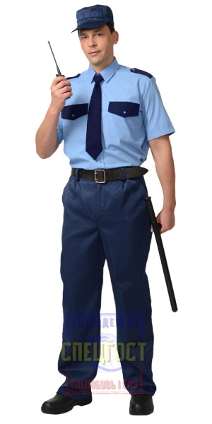 Рубашка Охранника "АРТ. 57224" кор. рукав (тк. Вега) голубая с т.синим