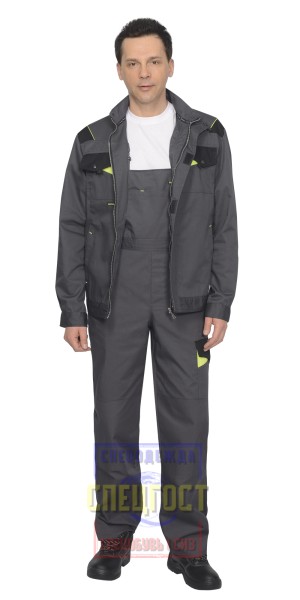 Костюм "АРТ.  10044": куртка кор., полукомб. темно-серый с черной и лимонной отд