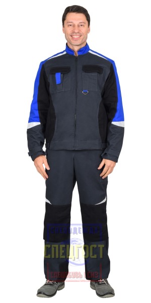 Костюм "АРТ. 52188" куртка, п/к серый с черным и васильковым и СОП 100% Х/Б