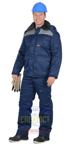 Куртка "АРТ. 10601" дл.,зимняя тёмно-синяя с серым