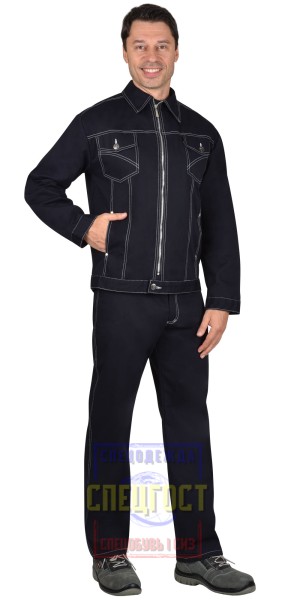 Костюм "АРТ. 52320" летний: куртка, брюки темно-синий (узб. Саржа)
