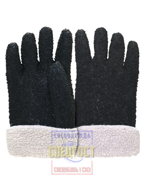 Перчатки утепленные "АРТ. 59689" ПВХ черные с крошкой, вкладыш акриловый мех