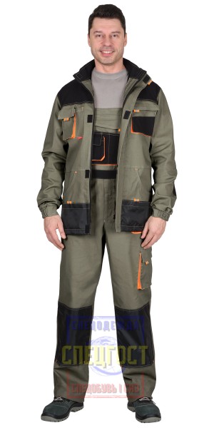 Костюм "АРТ. 51242": длинная куртка, п/к, оливковый с оранжевым и черным