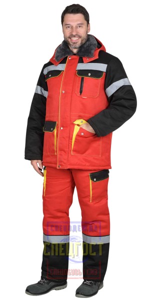 Костюм "АРТ. 53336" зим: куртка дл., п/к. красный с черным и СОП-50мм.