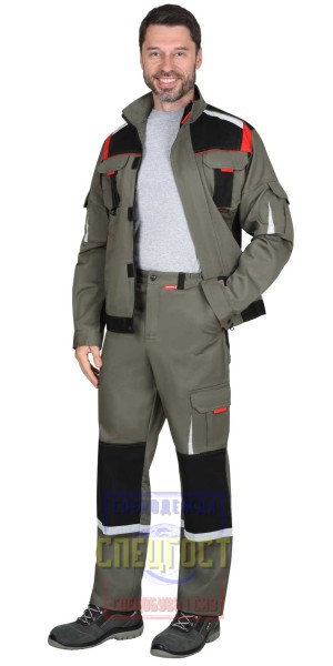Костюм "АРТ. 60125" куртка, брюки оливковый с черной и красной отделкой