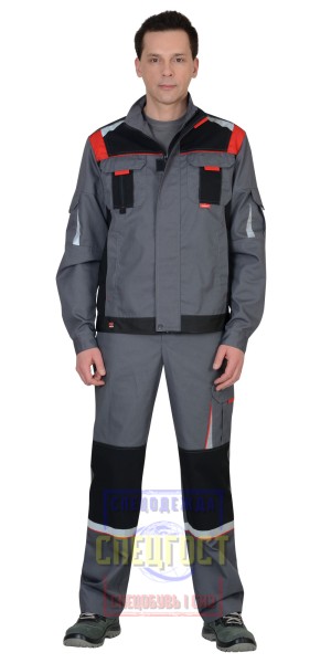 Куртка "АРТ. 18188" ср-серая с черной и красной отделкой