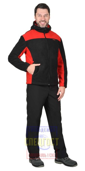 Куртка флисовая "АРТ. 56158" (флис дублированный) черная с красным