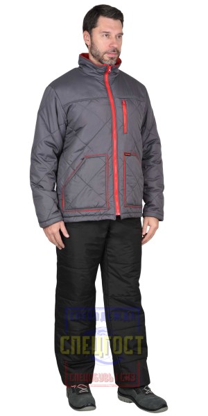 Куртка "АРТ. 53693" мужская, т.серый (оттенок"Баклажан") (подкладка красный флис)