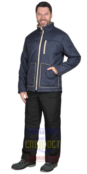 Куртка "АРТ. 53715" сине-серая (подкладка бежевый флис)